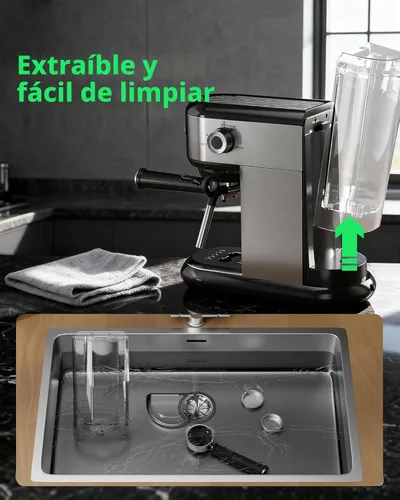 Vista 7 de HBN Máquina de café expreso de 20 Bar con espumador de leche, cafetera compacta para café molido, cafetera de acero inoxidable con varilla de vapor