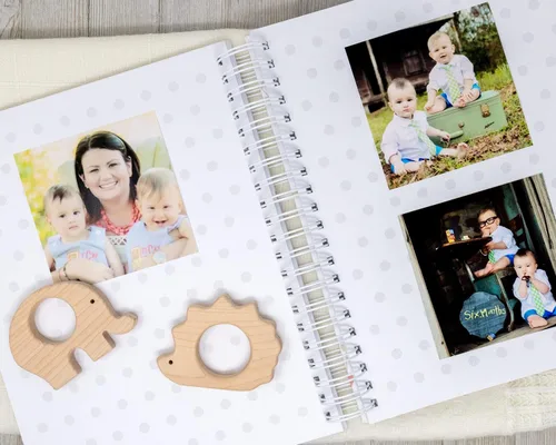Vista 25 de Personalized Twin Baby Memory Book - Hardcover First Year Album Customized with Babies’ Names - Prompted Baby Journal (Blue Mountains)