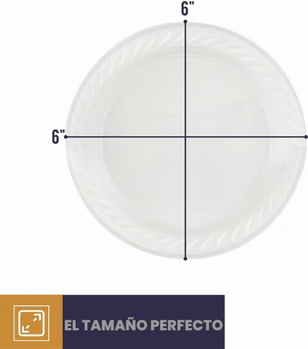 Vista 3 de BluShine Paquete de 250 platos de plástico blanco de 6 pulgadas, desechables, fuertes y resistentes
