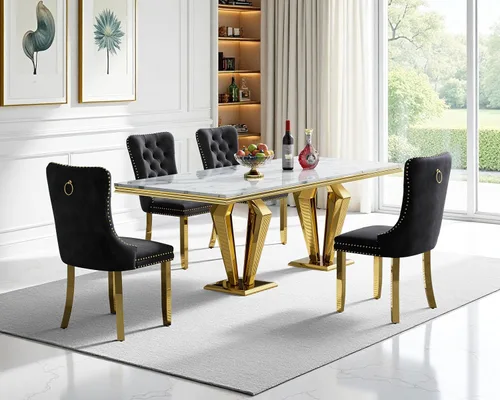 Vista 42 de Juego de mesa de comedor de mármol sintético, 7 piezas, juego de mesa de cocina y comedor para 6, mesa de comedor rectangular blanca de 70 pulgadas