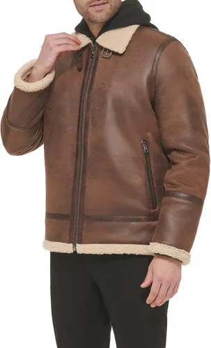 Vista 3 de Calvin Klein Faux Leather Men-Bomber Jacket with Shearling Lining