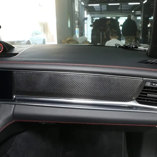 Vista 3 de YIWANG Cubierta de panel de decoración de consola central de fibra de carbono 100% real, 3 piezas para Porsche Panamera 2017-2020, accesorios