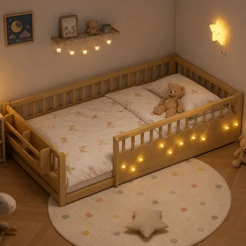 Vista 8 de Cama Montessori de tamaño matrimonial con barandillas, color gris