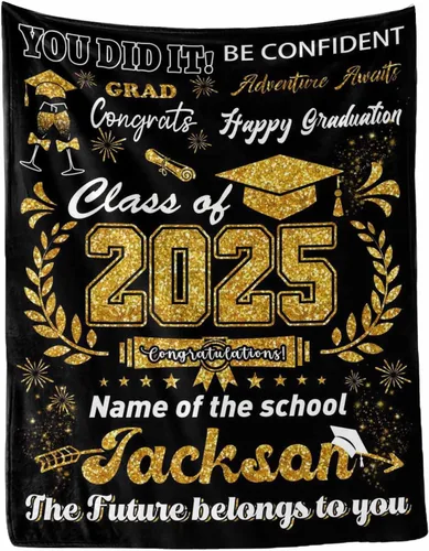 Vista 33 de MyPupSocks Manta personalizada de graduación 2025, clase de con nombre de la universidad, regalos personalizados, manta con texto para sobrina