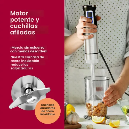 Vista 5 de Mueller Ultra-Stick - Batidora de mano multiusos, 500 W, 9 velocidades, motor de cobre puro, acabado de acero inoxidable cepillado, incluye