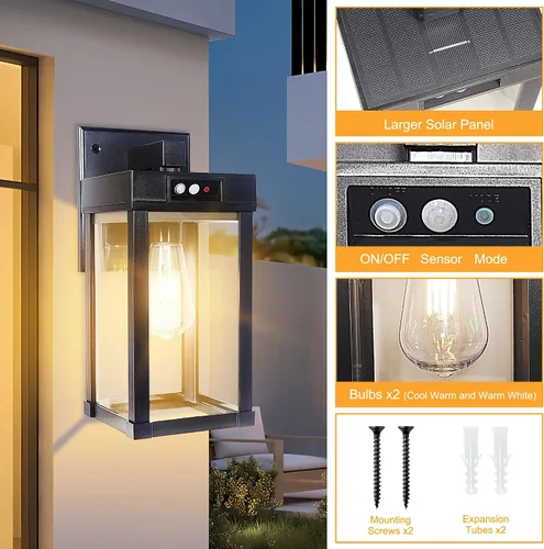 Vista 3 de CYHKEE Luces Solares de Pared al Aire Libre Impermeables con 3 Modos de Iluminación y Sensor de Movimiento, Luminaria Exterior de Porche