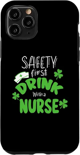 Vista 10 de iPhone 15 Safety First Drink With A Nurse Funny RN St. Patrick's Day Case