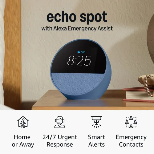 Vista 10 de Amazon Echo Spot: ideal para mesitas de noche, oficinas y cocinas, incluye despertador inteligente con Alexa (negro)