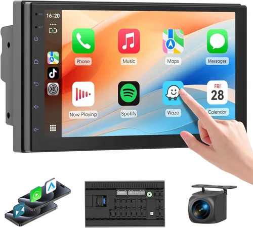 Vista 9 de Haudio Estéreo de auto de doble DIN de 7 pulgadas, radio táctil para automóvil con Apple Carplay inalámbrico y Android Auto, Mirror Link, Bluetooth