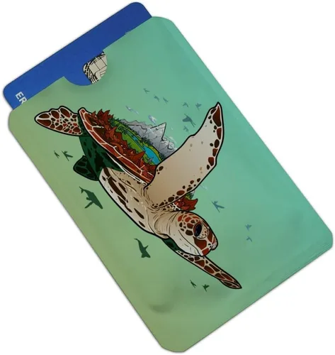 Vista 2 de Juego de 4 fundas para monedero con diseño de tortuga marina, para tarjetas de crédito, RFID.