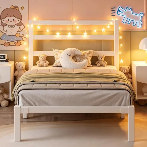 Vista 7 de LOEWAY - Marco de cama de metal resistente de 12 pulgadas con cabecero, listones de acero fuertes, almacenamiento debajo de la cama, no necesita