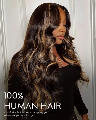Vista 2 de Arabella - Pelucas de cabello humano sin pegamento de 6 x 5 con reflejos de encaje HD Balayage peluca de 18 pulgadas 1B/27 Ombre Lace Front Wigs