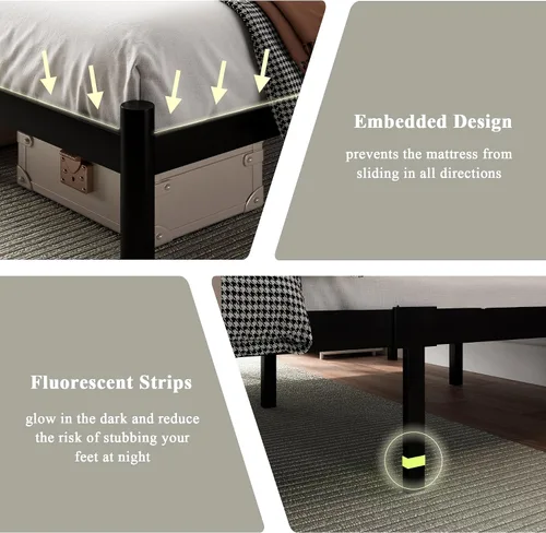 Vista 6 de Feonase - Estructura de cama completa en negro, estructura de cama de metal resistente con 13 láminas de acero endurecido, almacenamiento de 12