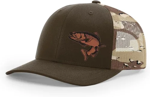 Vista 38 de Sombrero de pesca de trucha con parche de cuero grabado láser Richardson 112 Snapback Trucker Cap