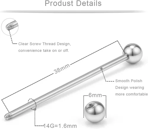 Vista 15 de Ruifan Piercings de 14 g de acero inoxidable Industrial Barbell para cartílago de la oreja joyería1 1/2 pulgadas (38 mm)