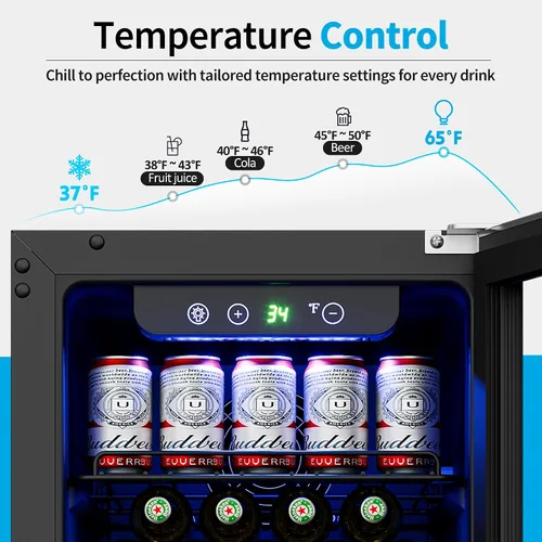 Vista 3 de Feelfunn Refrigerador de bebidas de 15 pulgadas bajo mostrador – Refrigerador de bebidas de 126 latas con puerta de vidrio para cerveza, vino y soda