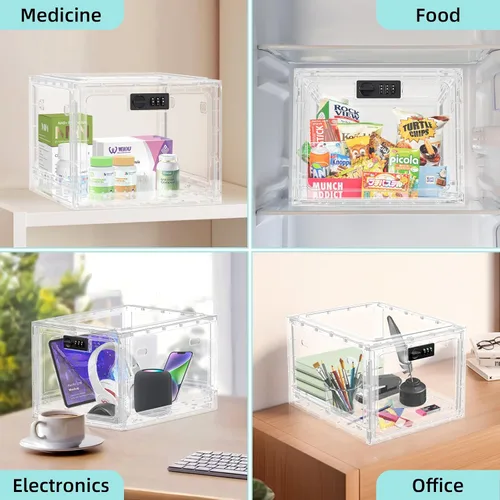 Vista 8 de HOLYHY Caja de bloqueo de medicamentos para almacenamiento seguro de medicamentos, caja de almacenamiento grande con cerradura para refrigerador