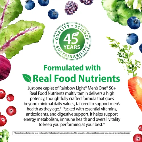 Vista 6 de Rainbow Light Multivitamínico One + para hombre 50 Plus 60 cápsulas Apoya la salud muscular con vitaminas C, D y zinc Nutrientes