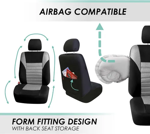Vista 4 de TLH - Fundas de asiento automotrices de malla de aire 3D, solo para asientos delanteros, compatibles con bolsa de aire, ajuste universal para Gris