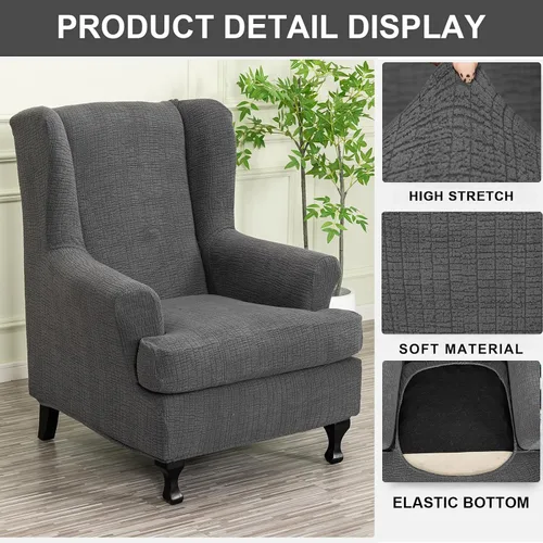 Vista 83 de Eco-Ancheng Funda para silla Wingback, 2 piezas, respaldo de ala, fundas de elastano para sillón con respaldo de ala, fundas para sillón con parte