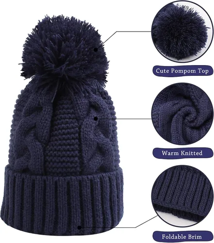 Vista 3 de JANGANNSA Gorro de invierno de punto para bebé, gorro cálido para niños y niñas, gorro con pompón