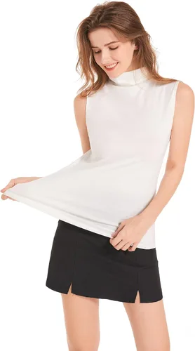 Vista 2 de Camisa de algodón suave con cuello alto falso para mujer, camiseta de ropa