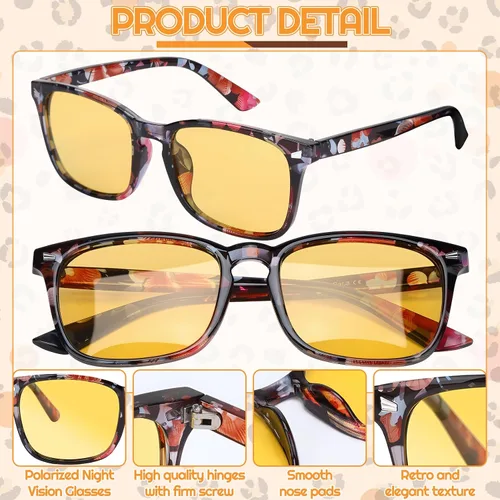 Vista 2 de 4 pares de lentes de conducción de visión nocturna para hombres y mujeres, polarizados, antirreflejos, lentes amarillos, lentes
