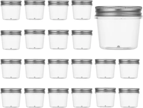 Vista 12 de novelinks Tarros de plástico transparente de 4 onzas con tapas negras, pequeños recipientes redondos reutilizables para alimentos, especias