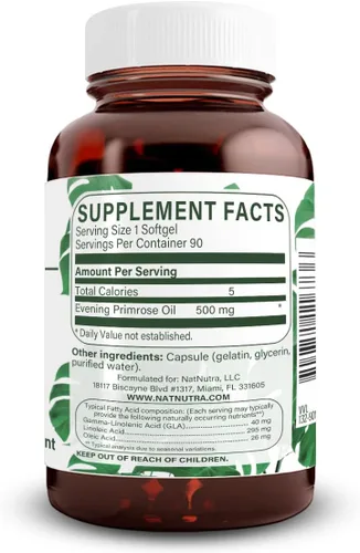 Vista 2 de Natural Nutra Suplemento de aceite de onagra de ácido graso, salud nerviosa, ayuda a reducir las imperfecciones de la piel, equilibrar