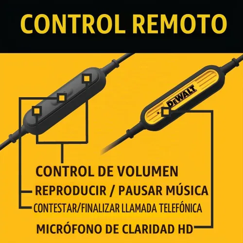 Vista 3 de DEWALT Auriculares con cable de alta resistencia con micrófono, auriculares con cable para obra 3.5mm, auriculares resistentes al agua de 3.5mm