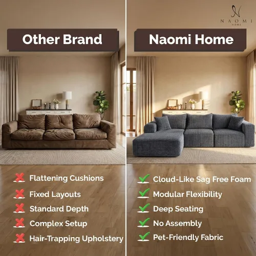 Vista 9 de Naomi Home Pamela - Sofá modular sin hueso de 110 pulgadas, color gris