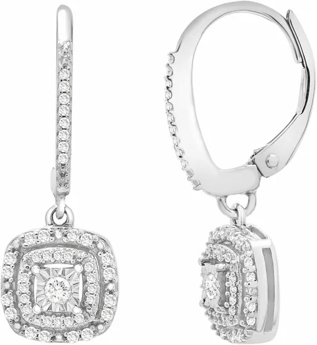Vista 2 de Timeless Love Juego de aretes colgantes cuadrados de diamante de 14 CTTW en oro amarillo pulido sobre plata de ley o plata de ley, joyería delicada