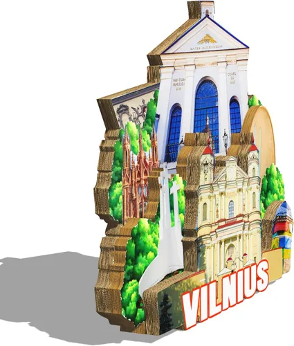 Vista 2 de Lituania Vilnius imán de nevera de madera 3D monumentos de viaje coleccionables recuerdos decoración hecha a mano - 2