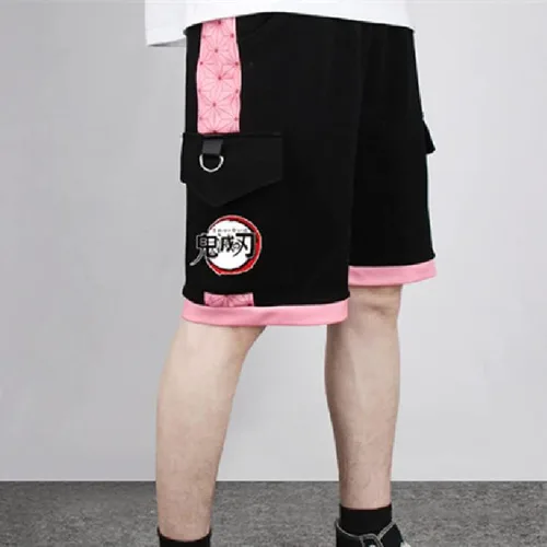 Vista 3 de Demon Slayer Kamado Tanjirou - Pantalones deportivos hasta la rodilla, pantalones cortos de cinco puntos, pantalones deportivos para verano