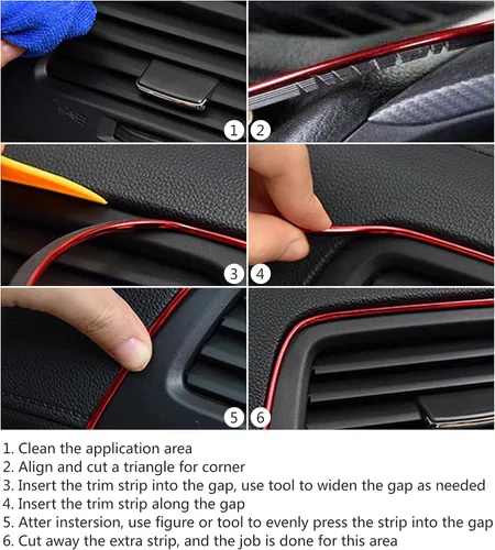 Vista 5 de Tira decorativa para interior de coche naranja, moldura para puerta, tablero, incluye herramienta de instalación, 10 pies