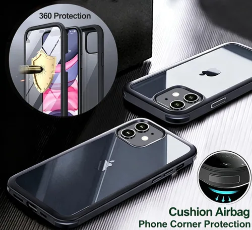 Vista 5 de Funda para iPhone 11 con protector de pantalla [vidrio templado 9H integrado], protección de cuerpo completo 360 de doble capa protectora