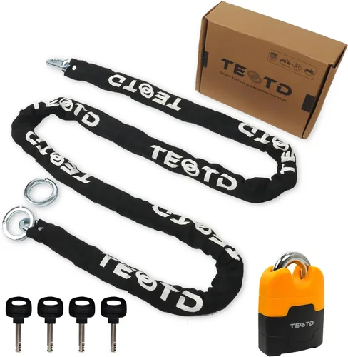 Vista 9 de Candado de cadena antirrobo de alta resistencia para motocicleta, 3 pies de largo, cadena de 0.394 in de grosor con cerradura de color brillante, 4