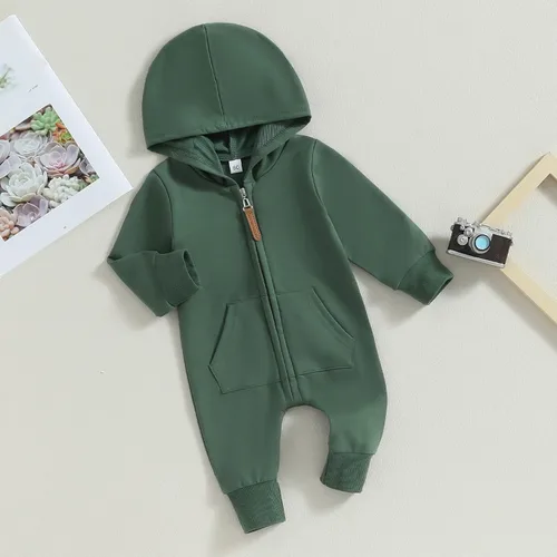 Vista 3 de KtwHarnu Ropa de bebé recién nacido, con capucha, de manga larga, con cremallera, para otoño e invierno