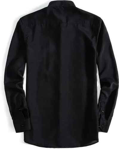 Vista 2 de Mens Long Sleeve Banded Collar(Mandarin Collar) Casual Linen Blended Shirts with Pocket
