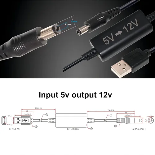 Vista 4 de USB 5V a 12V DC - Cable convertidor de voltaje (12 voltios 1.2 amperios máximo), cable adaptador USB-A de 5 V a 12 V con conector de CC de 5.5 x 2.1