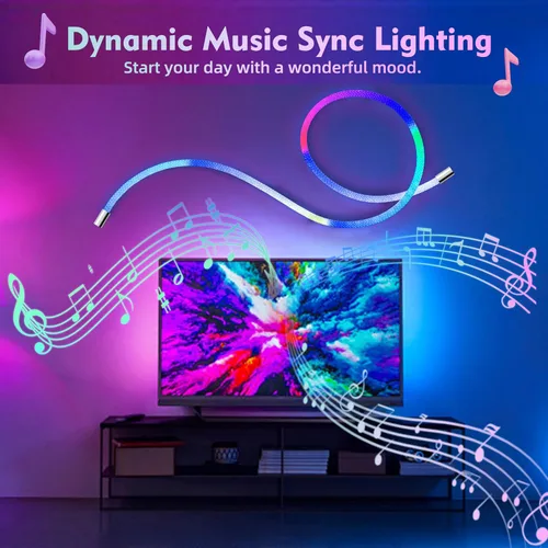 Vista 3 de Luces de cuerda LED de neón de 6.56 pies, luces impermeables con sincronización de música con control remoto y APP, alimentadas por USB, iluminación