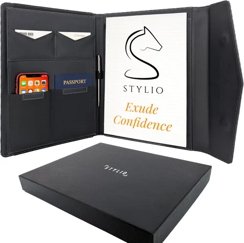 Vista 13 de STYLIO - Padfolio, carpeta organizadora de portafolio p/currículum/entrevista, documento legal, tarjeta comercial, bloc de notas tamaño carta Negro