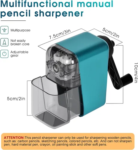 Vista 3 de Sacapuntas manual de manivela para niños, con placa en espiral más fuerte y función de parada automática, sacapuntas de carbón para niños, adultos