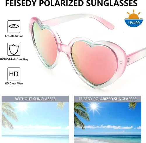 Vista 6 de FEISEDY Gafas de sol polarizadas en forma de corazón de gran tamaño para mujer, UV400 B2337