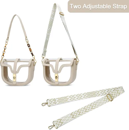 Vista 3 de KKXIU Bolso cruzado transparente para mujer, de piel vegana, aprobado para estadios, para concierto, al hombro, deportivo, bolso transparente