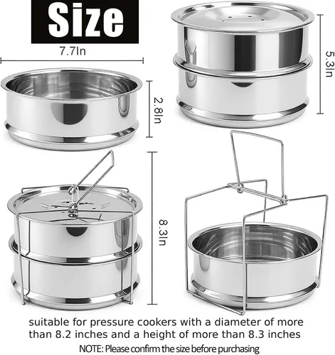 Vista 2 de WUWEOT - Compartimentos para cocción al vapor apilables, olla a presión de 2 niveles de acero inoxidable, accesorios para olla instantánea con asa