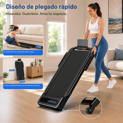 Vista 9 de Cardirun Walking Pad with 12% Auto Incline & Handle Bar, Foldable Treadmill Negro