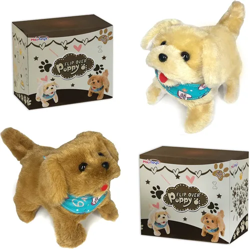 Vista 5 de Haktoys - Perros de peluche que funcionan con pilas para cachorros que saltos mortales caminan, se sientan y ladran – 2 cachorros de juguete de alta