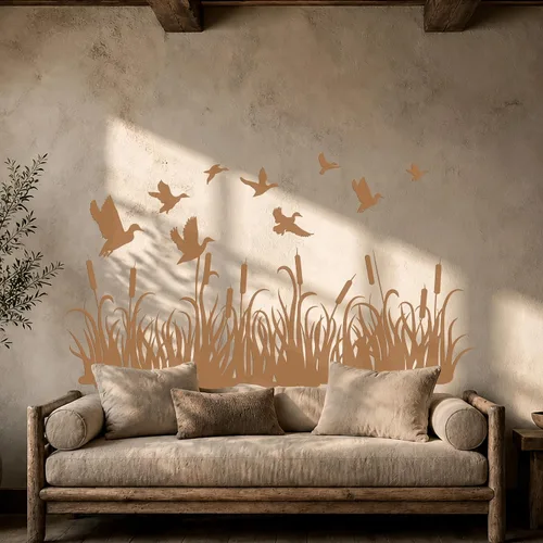 Vista 5 de Vinilo adhesivo para pared, diseño de patos de caza, prado, hierba, naturaleza, mural, decoración grande (g3785), color negro