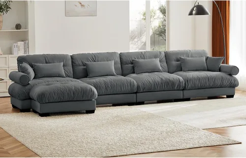 Vista 68 de Reposapiés Otomano Tapizado de Terciopelo con Cojín para Sofá Seccional Sofá 300 libras para Sala de Estar (Beige)